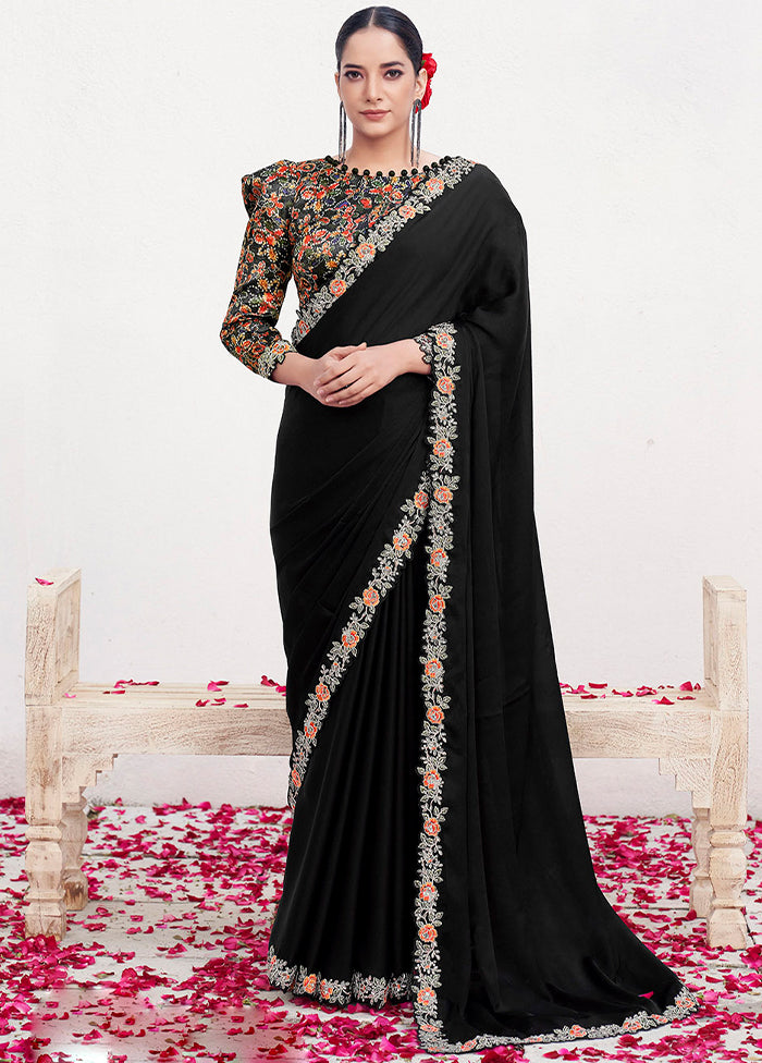 Black Crepe Silk Saree With Blouse Piece