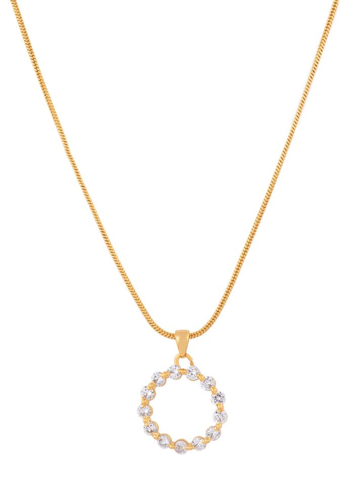 Gold Plated CZ Round Designer Pendant With White Crystals - Indian Silk House Agencies