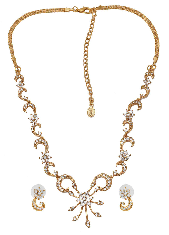 Gold Plated CZ Nakshatra Swirl Necklace Set - Indian Silk House Agencies