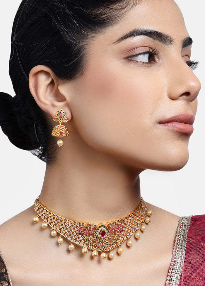 Gold Plated CZ Ravishing Bridal Choker Necklace Set - Indian Silk House Agencies