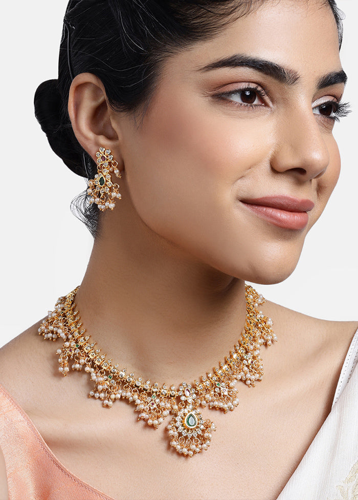Gold Plated CZ Machilipatnam Bridal Necklace Set - Indian Silk House Agencies
