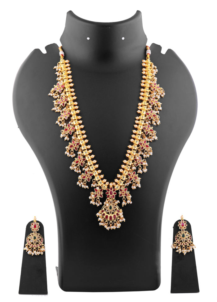 Gold Plated CZ Traditional Necklace Set - Indian Silk House Agencies