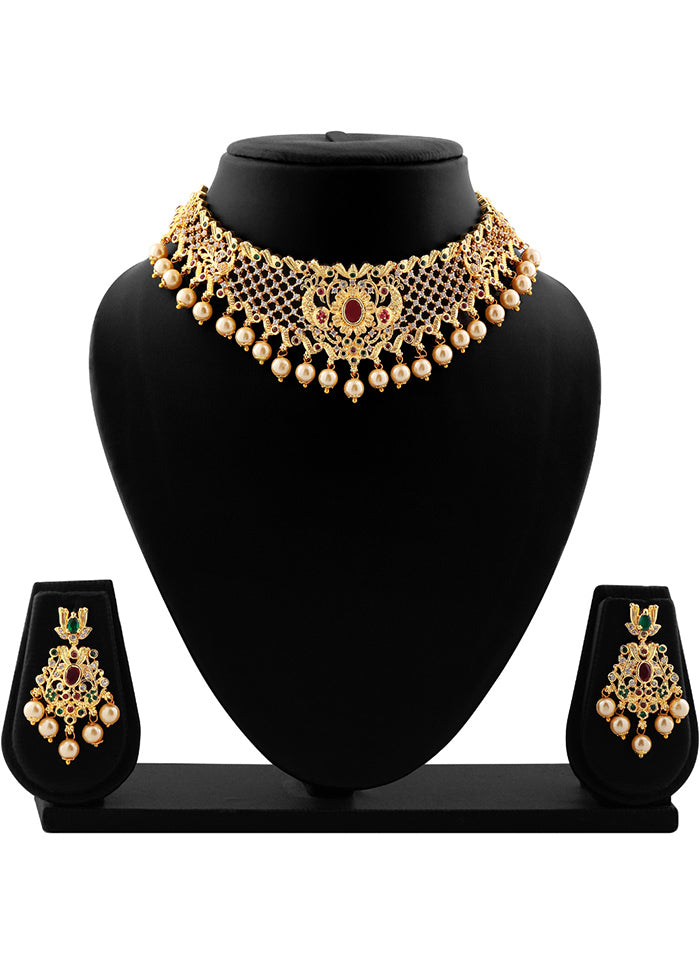 Gold Plated CZ Sleek Designer Bridal Choker Set - Indian Silk House Agencies
