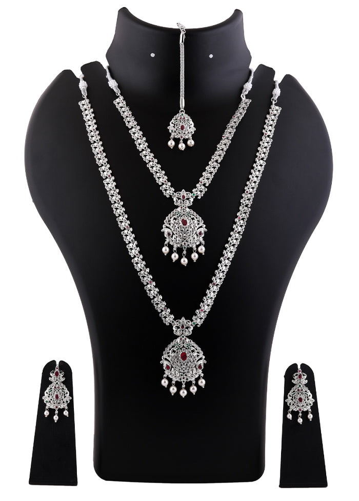 Rhodium Plated CZ Enchanting Bridal Necklace Set - Indian Silk House Agencies