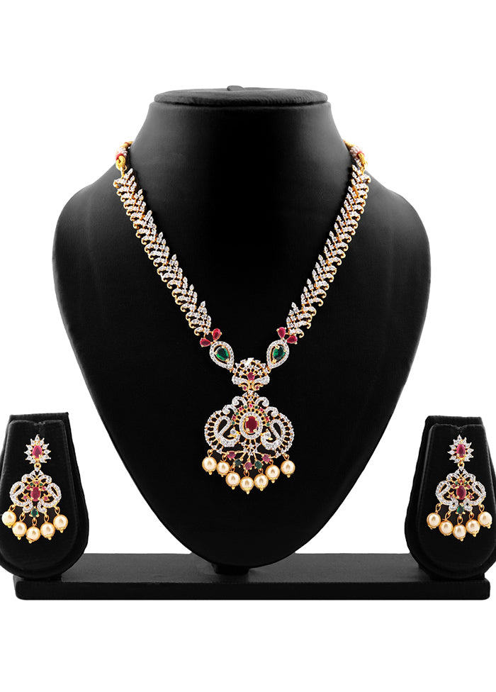 Gold Plated CZ Mayuri Traditional Bridal Necklace Set - Indian Silk House Agencies