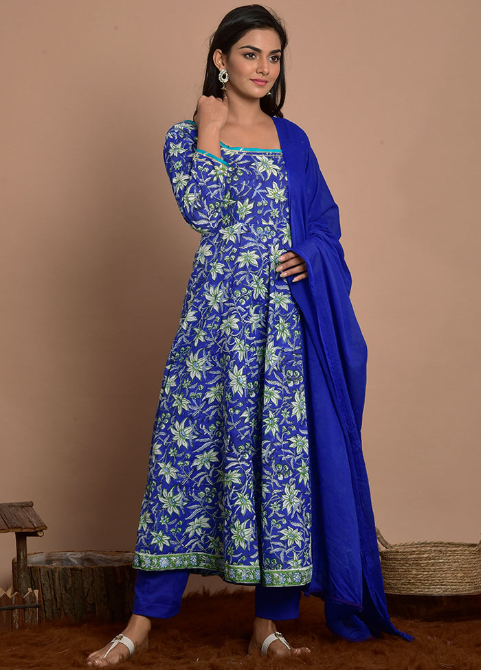 3 Pc Blue Cotton Suit Set With Dupatta VDRAN100090836 - Indian Silk House Agencies