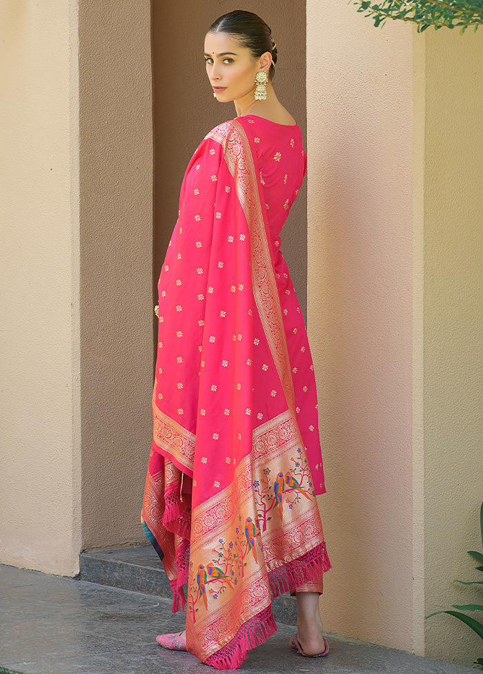 3 Pc Orange Unstitched Silk Suit Set - Indian Silk House Agencies