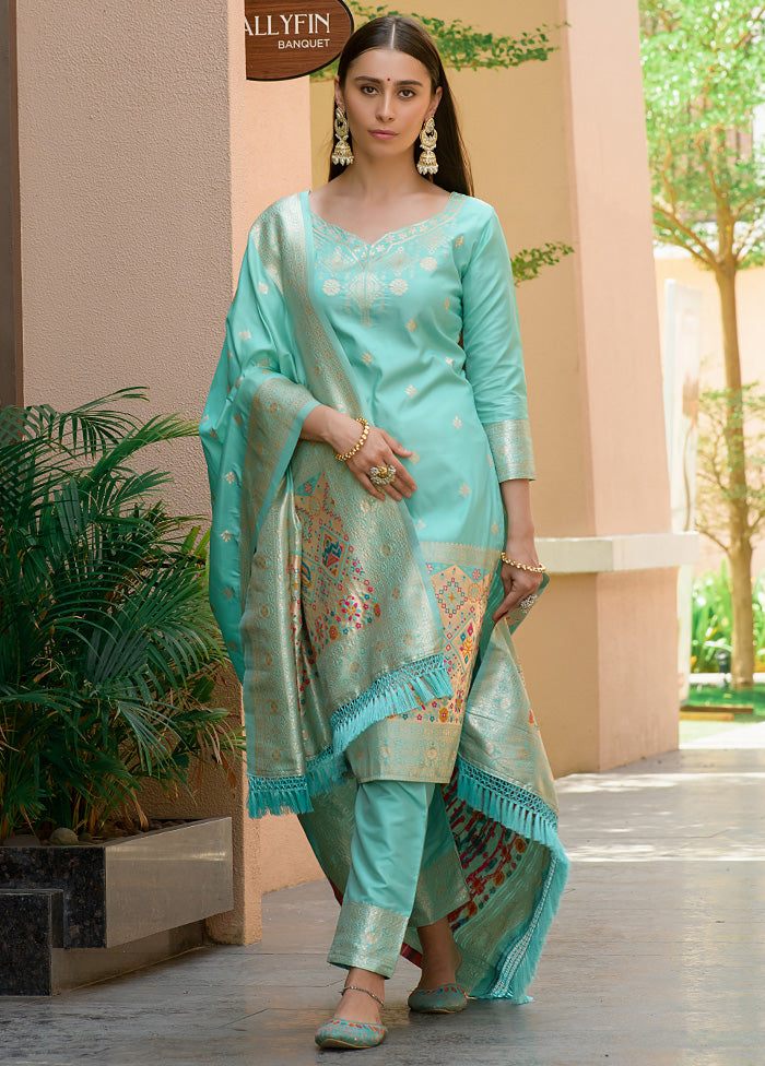 3 Pc Firoza Unstitched Silk Suit Set - Indian Silk House Agencies