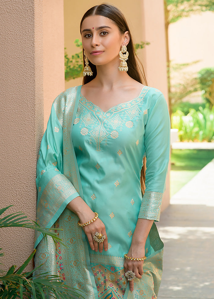 3 Pc Firoza Unstitched Silk Suit Set - Indian Silk House Agencies