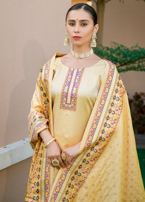 3 Pc Cream Unstitched Silk Suit Set - Indian Silk House Agencies