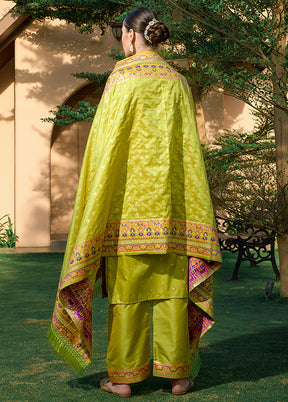 3 Pc Pista Green Unstitched Silk Suit Set - Indian Silk House Agencies