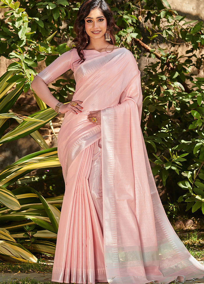 Peach Linen Silk Saree With Blouse Piece - Indian Silk House Agencies