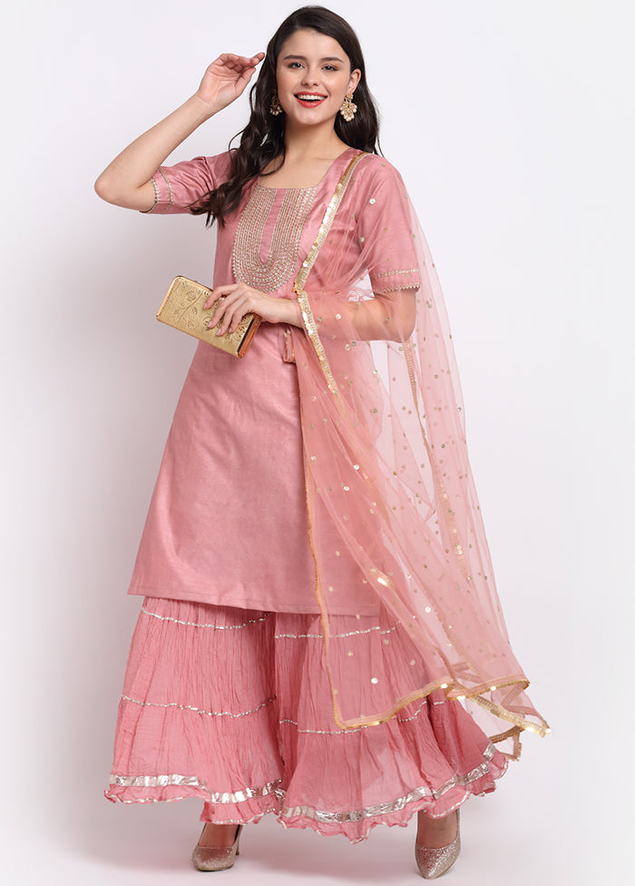 Pink 3 Pc Silk Suit Set With Dupatta VDANO001280775 - Indian Silk House Agencies