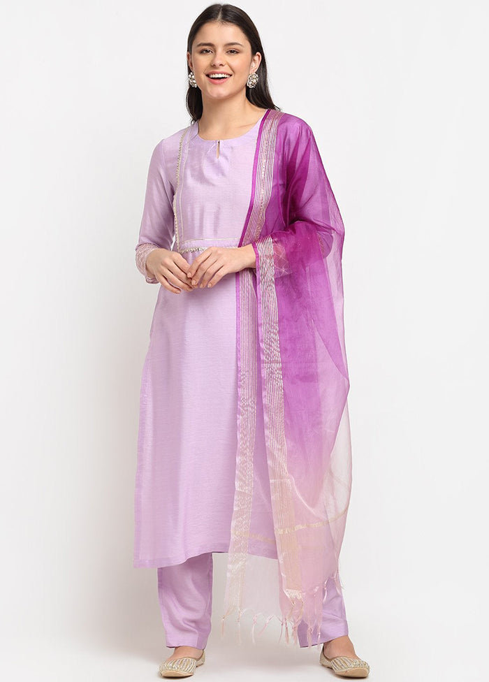 Purple 3 Pc Cotton Suit Set With Dupatta VDANO001280764 - Indian Silk House Agencies
