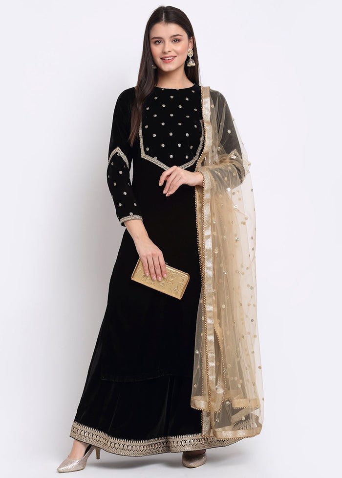 Black 3 Pc Velvet Suit Set With Dupatta VDANO001280750 - Indian Silk House Agencies