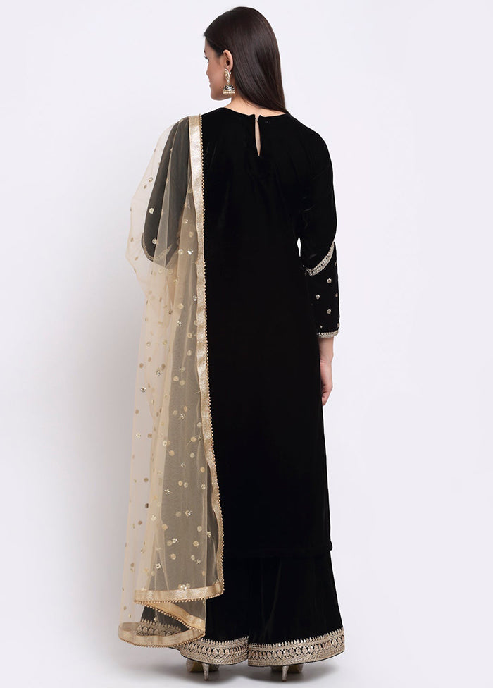 Black 3 Pc Velvet Suit Set With Dupatta VDANO001280750 - Indian Silk House Agencies