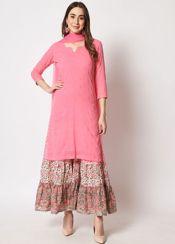3 Pc Pink Embroidered Cotton Suit Set VDANO05052040 - Indian Silk House Agencies
