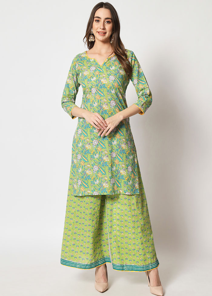 2 Pc Green Readymade Cotton Kurti Set VDANO05052035 - Indian Silk House Agencies