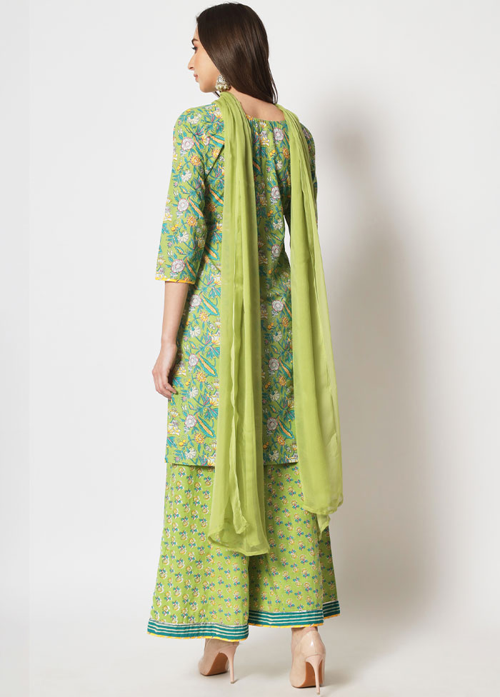 3 Pc Green Readymade Printed Cotton Suit Set VDANO05052046 - Indian Silk House Agencies
