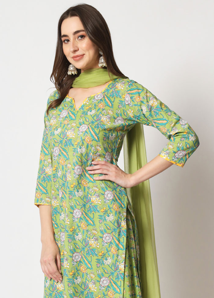 3 Pc Green Readymade Printed Cotton Suit Set VDANO05052046 - Indian Silk House Agencies