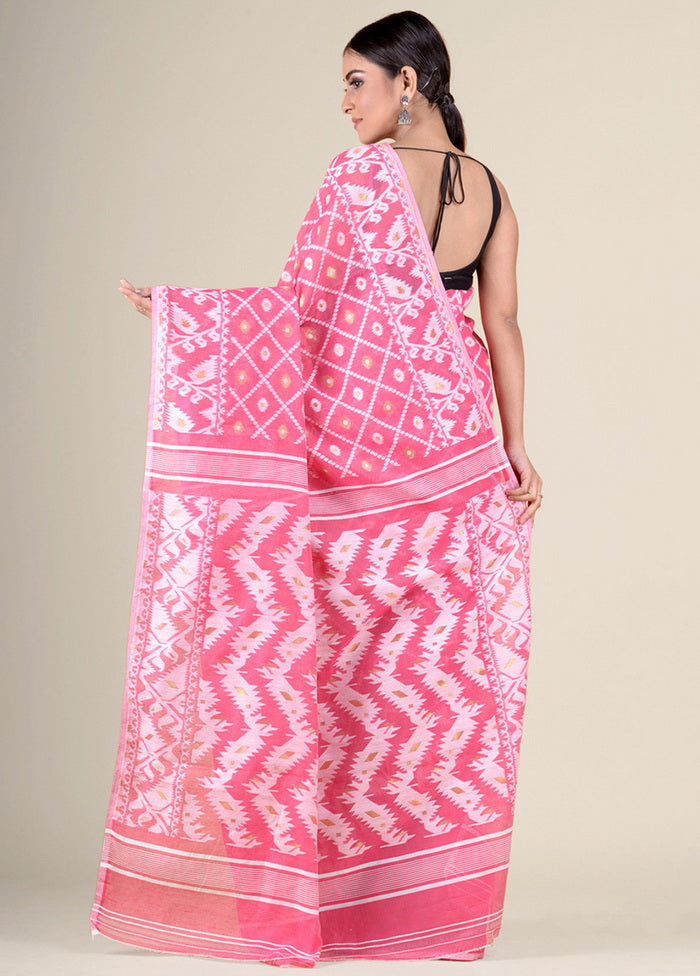 Pink Woven Jamdani Silk Saree Without Blouse Piece - Indian Silk House Agencies