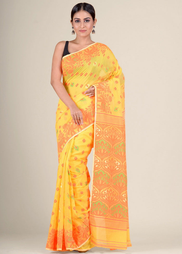 Orange Handwoven Jamdani Silk Saree Without Blouse Piece - Indian Silk House Agencies