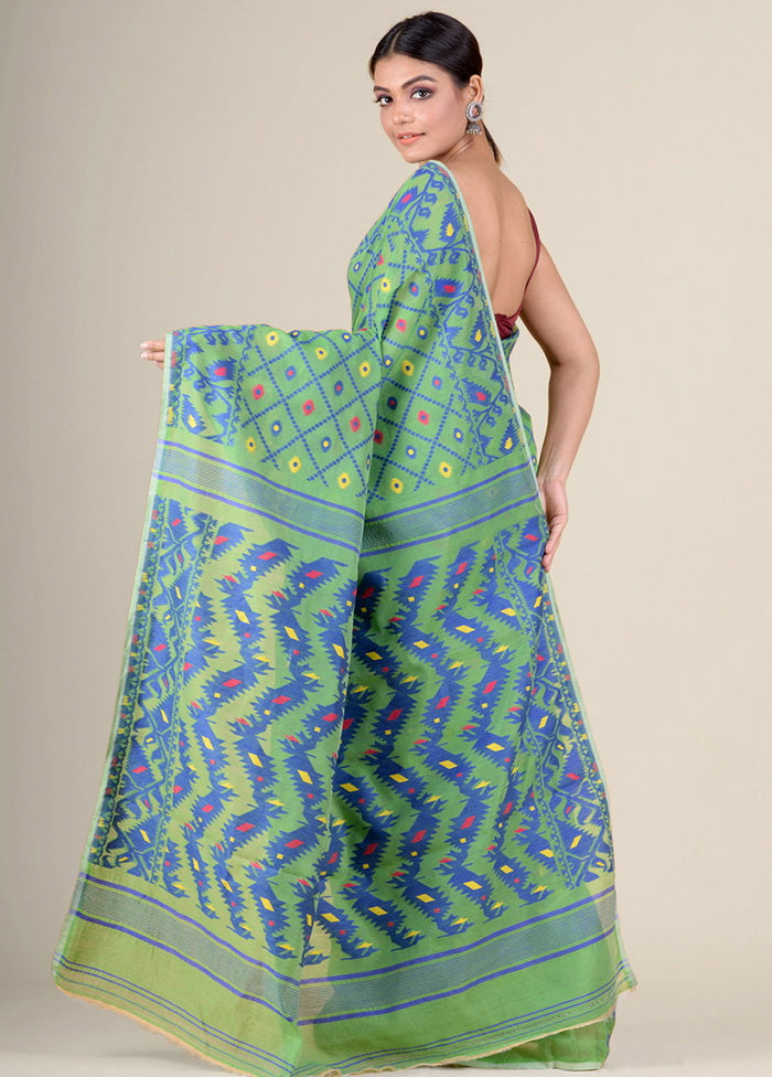 Green Woven Jamdani Silk Saree Without Blouse Piece - Indian Silk House Agencies