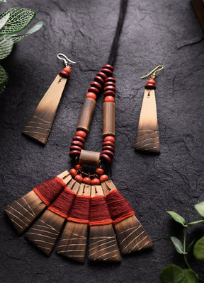Handmade Maroon Red Bamboo Tribal Jewellery Set