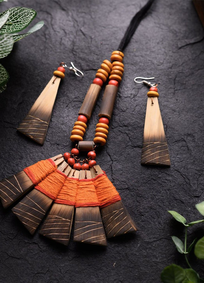 Handmade Orange Red Bamboo Tribal Jewellery Set