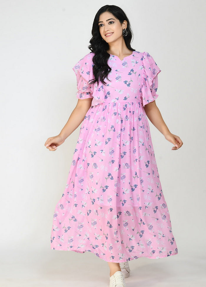 Pink Printed Georgette Readymade Dress VDASD030132 - Indian Silk House Agencies