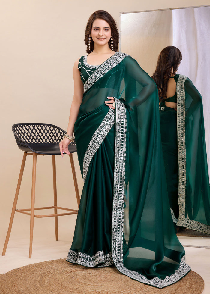 Saree Blouse Jewellery For Dark Green Saree Green Silk Saree With