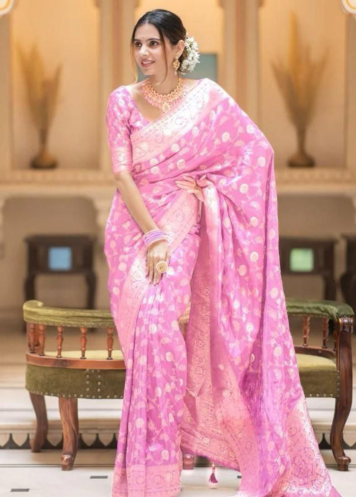 Pink Traditional authentic Banarasi Silk Saree With Blouse