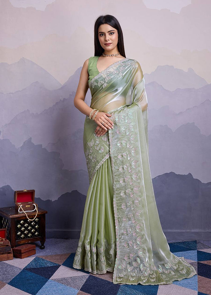 Pista Green Saree Matching Jewellery Pista Green Silk Saree With