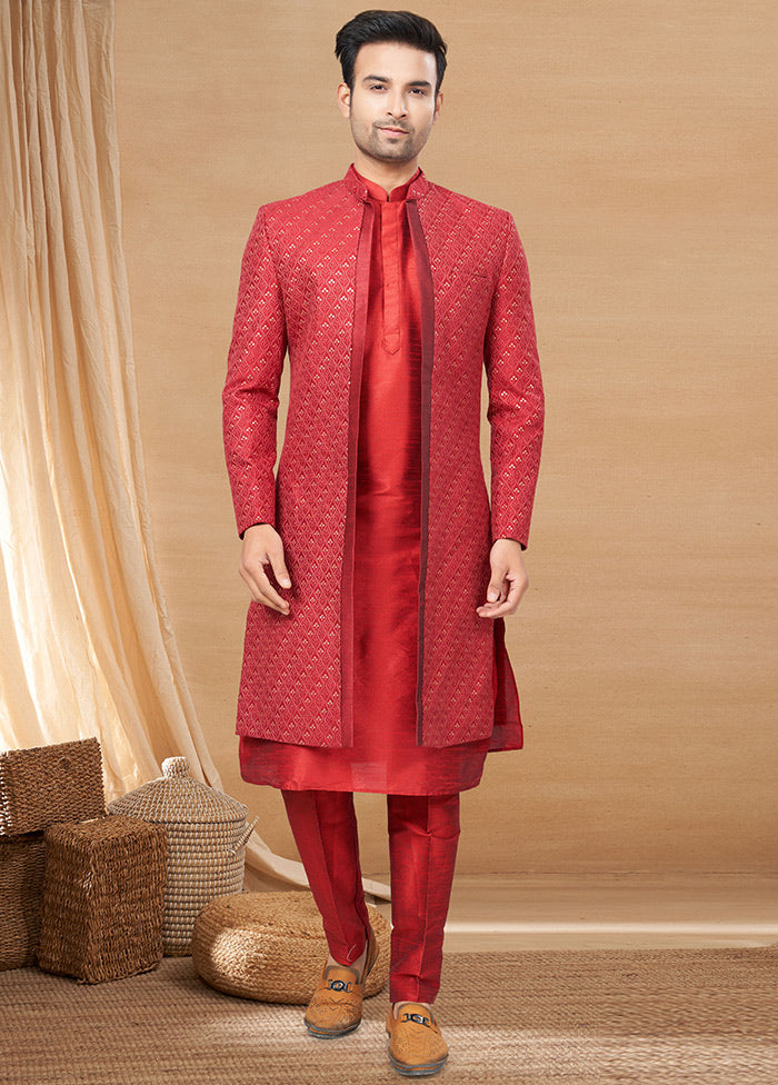 3 Pc Maroon Dupion Silk Ethnic Wear Set