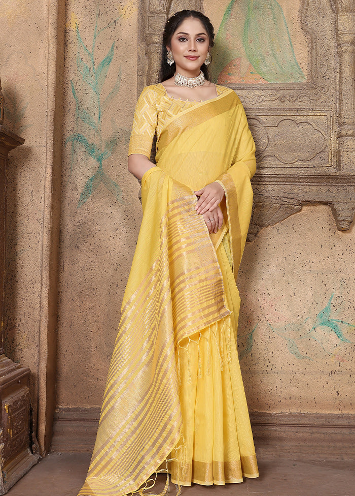 Yellow Silk Saree With Blouse Piece - Indian Silk House Agencies