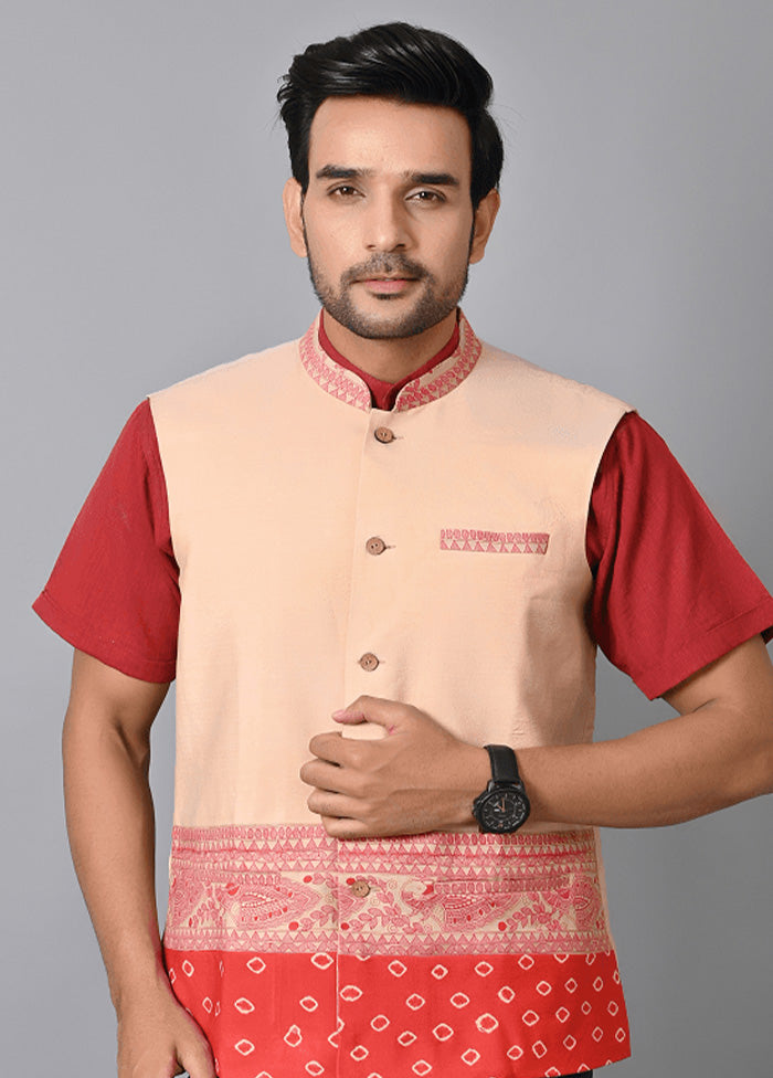 Beige Silk Printed Ethnic Jacket VDIWK2911231 - Indian Silk House Agencies