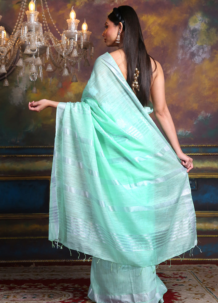 Sky Blue Linen Silk Saree With Blouse Piece - Indian Silk House Agencies