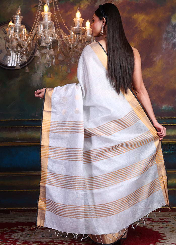 Grey Linen Silk Saree With Blouse Piece - Indian Silk House Agencies
