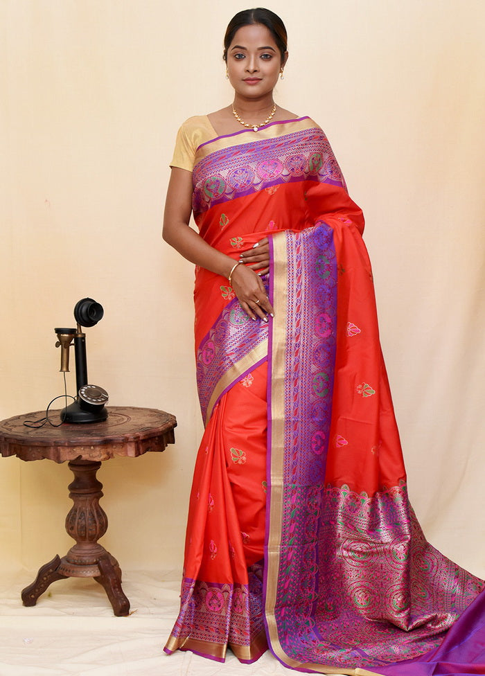 Red Silk Kanjivaram Saree With Blouse - Indian Silk House Agencies
