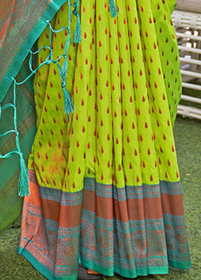 Parrot Green Silk Saree With Blouse Piece