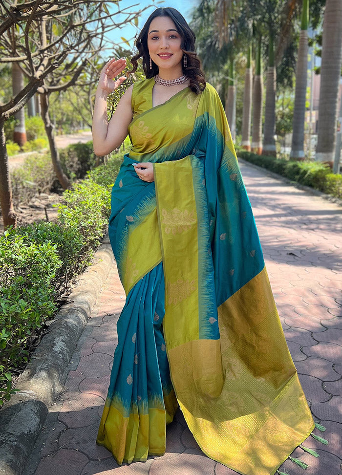 Sea Green Dupion Silk Saree With Blouse Piece