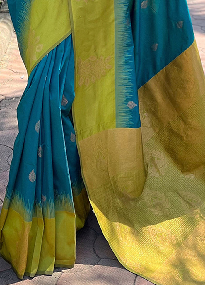 Sea Green Dupion Silk Saree With Blouse Piece