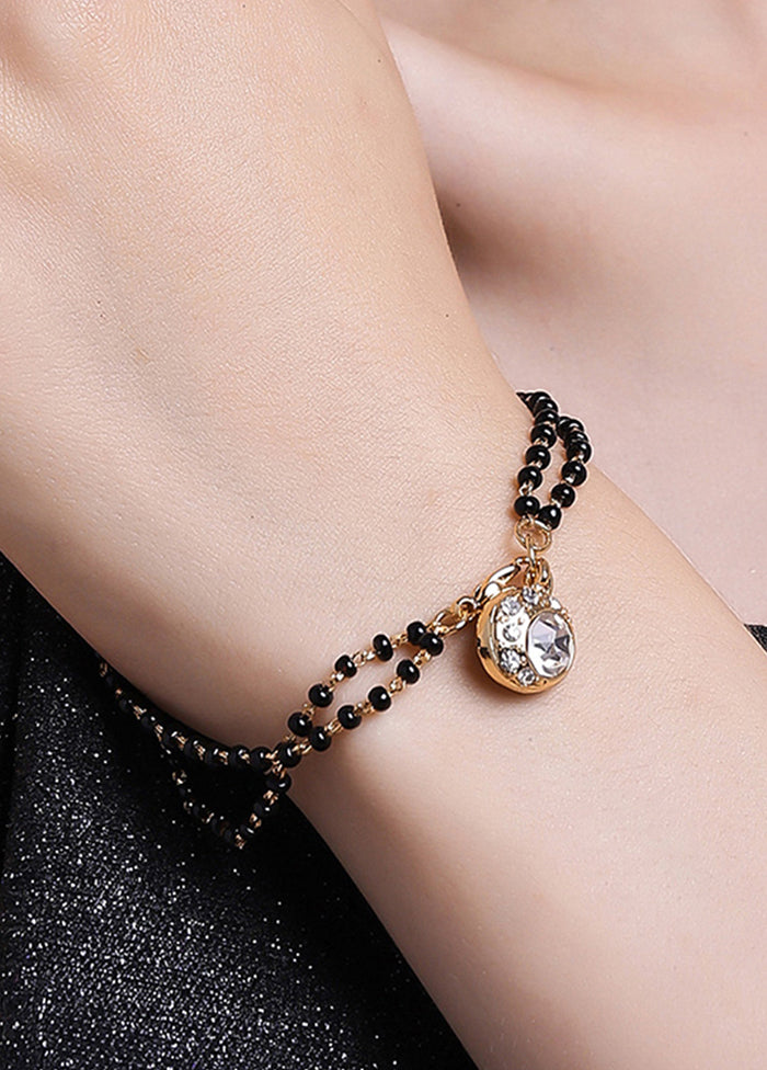 Gold Plated Drop Shaped Mangalsutra Bracelet With Crystal - Indian Silk House Agencies