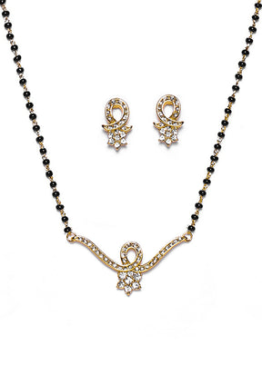 Gold Plated Curved Floral Mangalsutra Necklace Set - Indian Silk House Agencies
