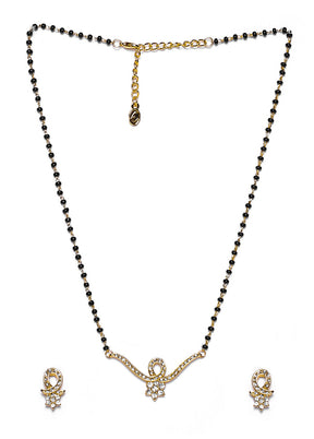 Gold Plated Curved Floral Mangalsutra Necklace Set - Indian Silk House Agencies