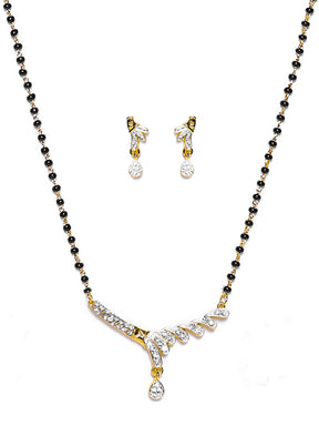 Gold Plated Wave Shaped Mangalsutra Necklace Set - Indian Silk House Agencies