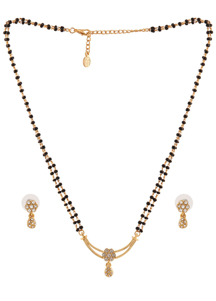 Gold Plated Flower Double Line Mangalsutra Necklace Set - Indian Silk House Agencies