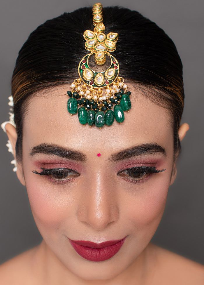 Handcrafted Kundan Emerald Beaded Mangtika - Indian Silk House Agencies