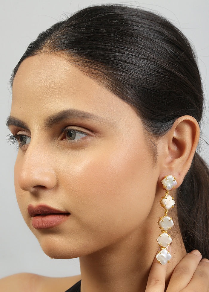 White Fresh Water Pearl Long Earrings - Indian Silk House Agencies