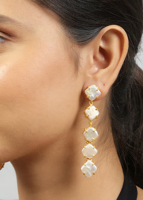 White Fresh Water Pearl Long Earrings - Indian Silk House Agencies